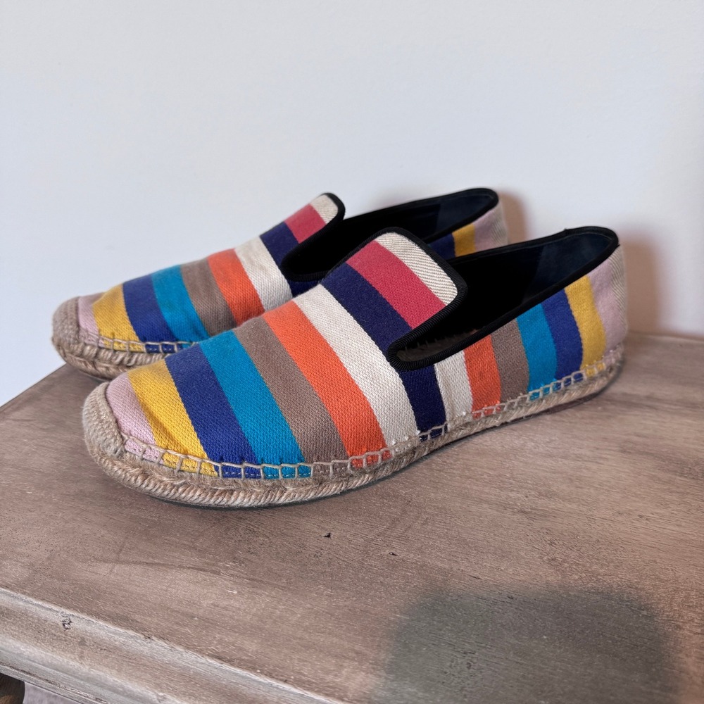 Celine Paris Striped Canvas Espadrille Loafers Multi Color Flats 40
